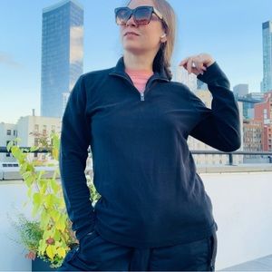 Perry Ellis Sweater Pullover Top Striped Texture Zip Up Neck Slim Black S-CH